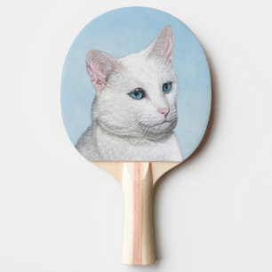 Raquette De Ping Pong Peinture de chat blanc - Cute Original Cat Art