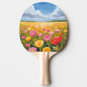 Raquette De Ping Pong Peinture de paysage de champ de fleurs