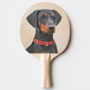 Raquette De Ping Pong Peinture de Pinscher Allemand Art Animal Original