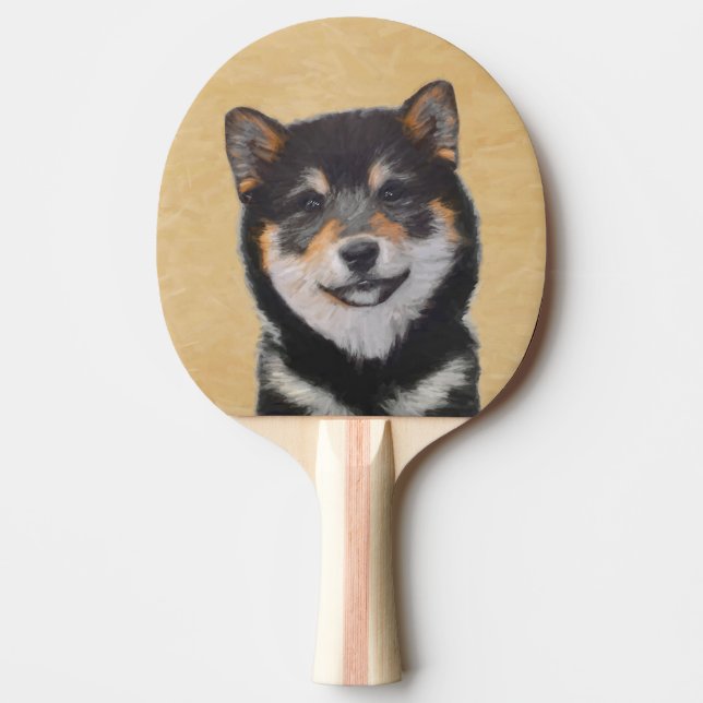 Raquette De Ping Pong Peinture Shiba Inu (Noir et Tan) - Art Chien (Devant)