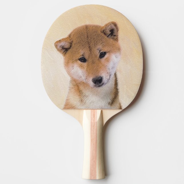 Raquette De Ping Pong Peinture Shiba Inu (Rouge) - Art Chien original (Devant)