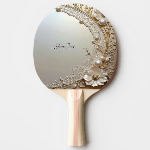 Raquette de ping pong perles fleurs blanches moder
