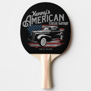 Raquette De Ping Pong Personalized American Vintage Classic Car Garage