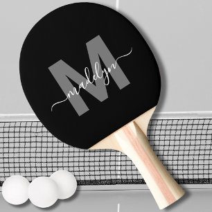 Raquette De Ping Pong Personnalisé Moderne Gras Nom de script Monogramme