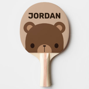 Raquette De Ping Pong Petit ours Brown mignon avec nom personnalisé