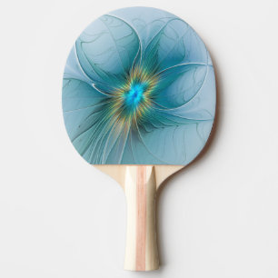 Raquette De Ping Pong Petite Beauté Moderne Bleu Or Fractal Art Flower