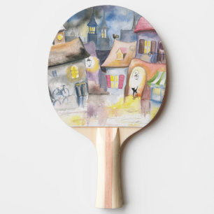 Raquette De Ping Pong Petite ville la nuit