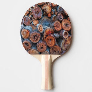 Raquette De Ping Pong Photographie de motif d'arbres coupés empilés ense