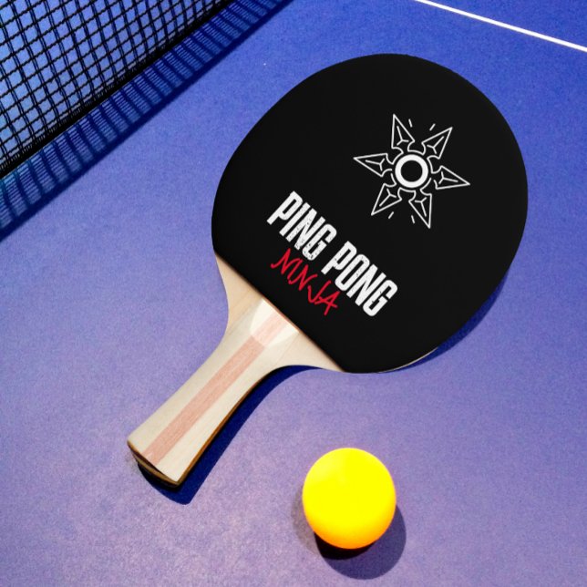 Raquette De Ping Pong Ping Pong Ninja Texte Moderne Rouge Et Blanc (ping pong ninja ping pong paddle)