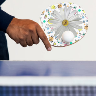 Raquette De Ping Pong Ping Pong Paddle Blanc Daisy Fleurs florales