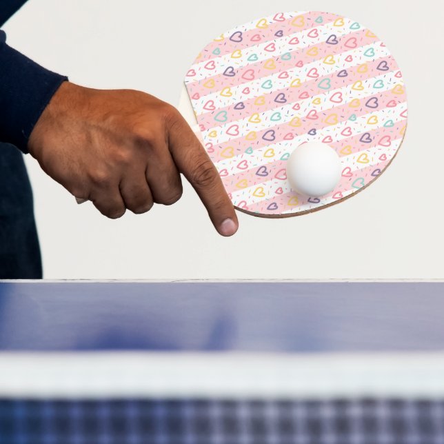 Raquette De Ping Pong Ping Pong Paddle Pink & White Stripe Hearts (Insitu)