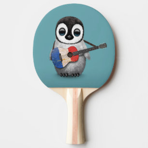 Raquette De Ping Pong Pingouin de bébé jouant le bleu français de