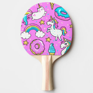 Raquette De Ping Pong Pink Kitschy glittery drôle de licorne et de chat