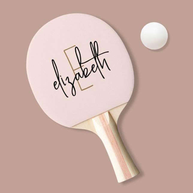 Raquette De Ping Pong Pink Modern Script Girl Monogramme Nom (Créateur téléchargé)