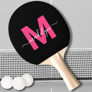 Raquette De Ping Pong Pink Modern Script Nom Monogramme