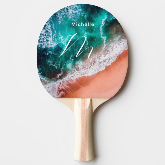 Raquette De Ping Pong Plage Blue océanique moderne monogrammée mer côtiè (Devant)