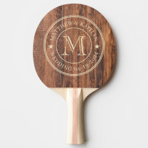 Raquette De Ping Pong Planche à découper usée Monogramme de mariage en é
