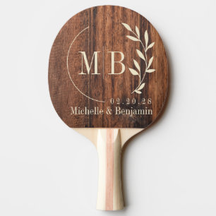 Raquette De Ping Pong Planche à Découper Usée Monogramme de Mariage Feui