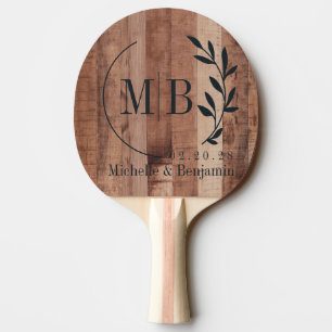 Raquette De Ping Pong Planches de bois de palette Monogramme de mariage 