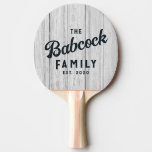 Raquette De Ping Pong Planches de bois grises vintage nom de famille rét