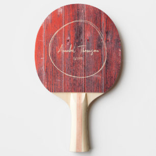 Raquette De Ping Pong Planches de grange en détresse avec nom dans un ce