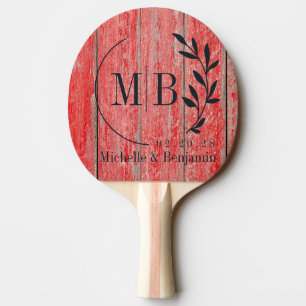 Raquette De Ping Pong Planches de grange rouges feuille monogramme de ma