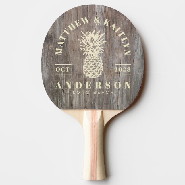 Raquette De Ping Pong Planches Usées Tropicale Mariage Ananas (Dos)