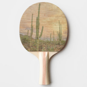 Raquette De Ping Pong Plantes de cactus du désert sur photo en grain de 