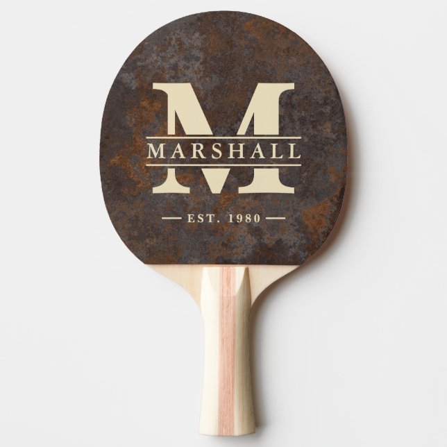 Raquette De Ping Pong Plaque de métal rouillé avec monogramme et nom en  (Devant)