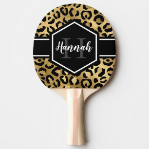 Raquette De Ping Pong Points Monogrammes Gold et Black Leopard
