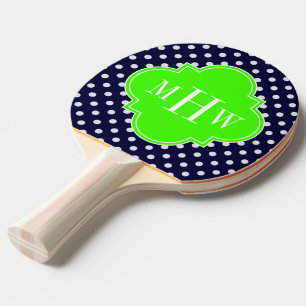 Raquette De Ping Pong Pois blancs de la Marine Lime Quatrefoil 3 Monogra