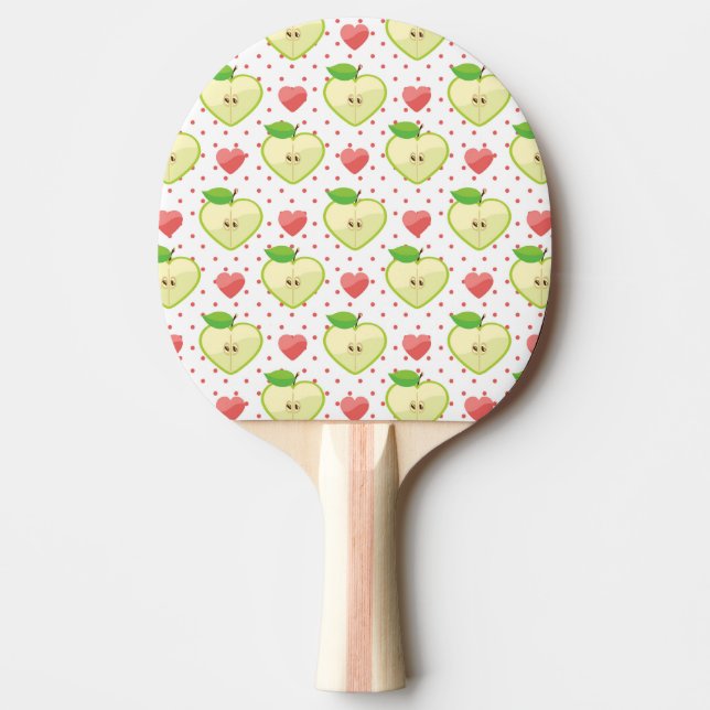 Raquette De Ping Pong Pommes cardiaques avec Pois roses et coeurs (Devant)