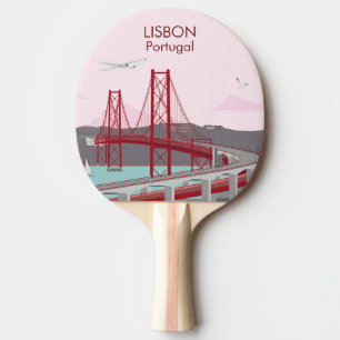 Raquette De Ping Pong Pont de Lisbonne sur le fleuve Tage au style vinta