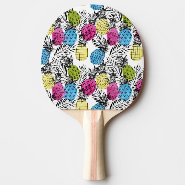 Raquette De Ping Pong Pop Art Pineappy Et Palm Feuilles (Devant)