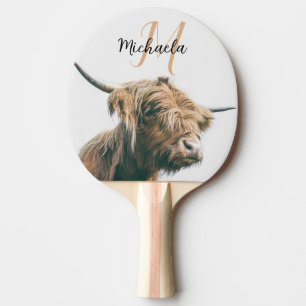 Raquette De Ping Pong Portrait de vache Highland nom personnalisé monogr