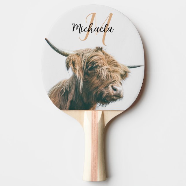 Raquette De Ping Pong Portrait de vache Highland nom personnalisé monogr (Devant)