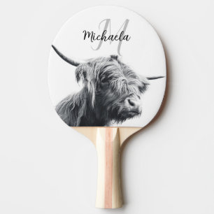 Raquette De Ping Pong Portrait de vache Highland premier monogramme noir