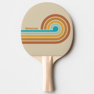 Raquette De Ping Pong Raies arc-en-ciel vintage du désert avec nom