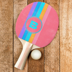Raquette De Ping Pong Rayé de l'aube néon des années 80 en détresse avec