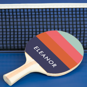 Raquette De Ping Pong Rayure Colorée Navy Coral Nom Personnalisé Sport