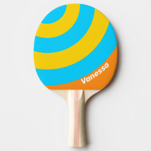 Raquette De Ping Pong Rayure de cercle de plage d'été rétro avec nom