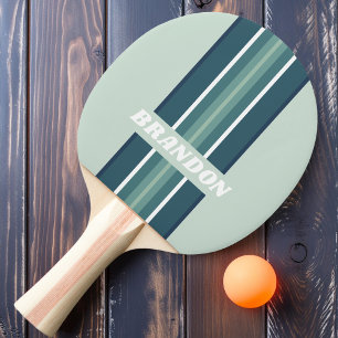 Raquette De Ping Pong Rayure de rallye nostalgique Ocean Green avec nom