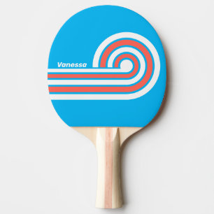 Raquette De Ping Pong Rayures Bleu Ciel Rétro avec Nom