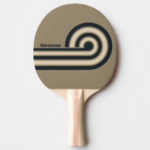 Raquette De Ping Pong Rayures bouclées rétro tempête du désert avec nom