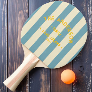 Raquette De Ping Pong Rayures de l'après-midi Aqua Chaud Côté Mer & Nom 