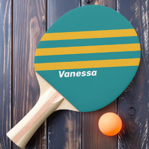 Raquette De Ping Pong Rayures de soleil levant de coquillages avec nom