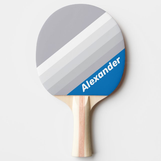 Raquette De Ping Pong Rayures de sport ciel bleu nuageux avec nom (Devant)