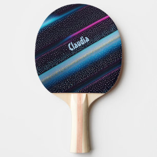 Raquette De Ping Pong Rayures diagonales et motifs de points noir, bleu