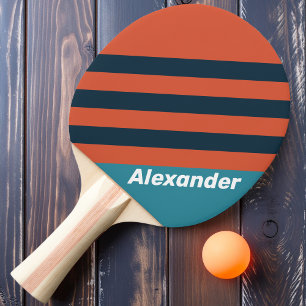 Raquette De Ping Pong Rayures éclaboussées sarcelle vintage sport avec n