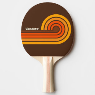 Raquette De Ping Pong Rayures Rétro Marron avec Nom